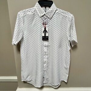 Men's White W/ Blue Sailboat Pattern Sz S International Report Shirt